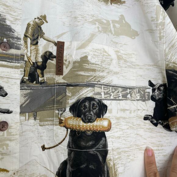 Magellan Sportwear Dog Training Print Short Sleeve Button Down Men's Size Large - Picture 2 of 12